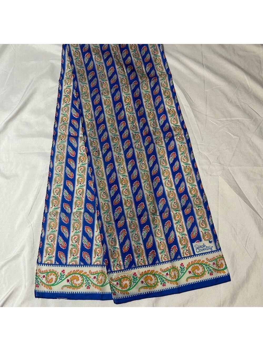 Vintage Sarah Coventry Scarf Blue Orange White Paisley - Picture 3 of 7